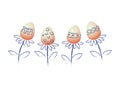 Decorated Easter eggs and flower. Cartoon style