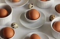 Easter abstract minimalist concept pattern with eggs and ceramics white plates and dishes