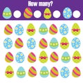 Easter activity. Counting game. How many objects task. Educational children game, learning mathematics