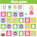 Easter activity. Maze game. Egg hunt. Labyrinth with navigation