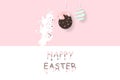 Easter, adorable rabbit carry a baby taste chocolate egg fancy, liquid melted text, greeting card holiday, paper decoration poster Royalty Free Stock Photo