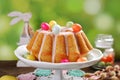 Easter almond ring cake on wooden table