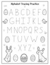 Easter Alphabet Tracing Worksheet. Educational activity and coloring page for kids Royalty Free Stock Photo
