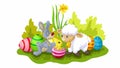 Easter animation with sheep, bunny and chicken