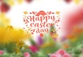 Easter eggs floral poster yeallow pink white green with text letter copy space holiday banner template greetings card