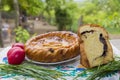 Traditional Romanian pasca, sweetbread, and Easter eggs Royalty Free Stock Photo