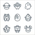 easter avatars line icons. linear set. quality vector line set such as rabbit, egg, chick, egg, chick, rabbit, chick