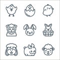 easter avatars line icons. linear set. quality vector line set such as sheep, rabbit, sheep, rabbit, rabbit, sheep, chick, chick