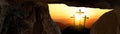 Easter background banner panorama, religious landscape -Crucifixion - Resurrection of Jesus Christ in Golgota / Golgotha jerusalem Royalty Free Stock Photo