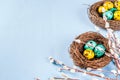 Easter background with bird's nests and eggs Royalty Free Stock Photo