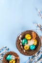 Easter background with bird`s nests and eggs Royalty Free Stock Photo