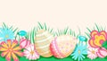 Easter background with colorful eggs and hand-painted meadow flowers. Isolated decorative design element Royalty Free Stock Photo