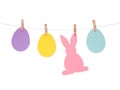 Easter background with colorful paper eggs and rabbit on rope Royalty Free Stock Photo