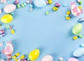 Easter background. Easter composition on blue background. Royalty Free Stock Photo