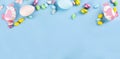 Easter background. Easter composition on blue background. Royalty Free Stock Photo