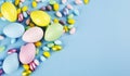 Easter background. Easter composition on blue background. Royalty Free Stock Photo