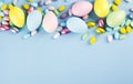 Easter background. Easter composition on blue background. Royalty Free Stock Photo