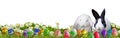 Easter background with Easter eggs and Easter bunnies