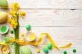 Easter Background with Easter Eggs and Spring Flowers Royalty Free Stock Photo