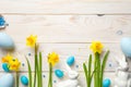 Easter Background with Easter Eggs and Spring Flowers Royalty Free Stock Photo