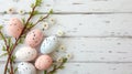 Easter background with eggs and cherry branches