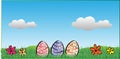 Easter Background With Eggs, Flowers and CLouds