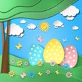 Easter background with eggs in grass Royalty Free Stock Photo
