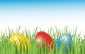 Easter background with eggs in grass