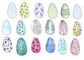 Easter background with eggs hand drawn black on white background. Decorative Esater eggs pattern in pastel colors. Easter eggs