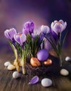 easter background with eggs and saffron flower Royalty Free Stock Photo