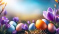 easter background with eggs and saffron flower Royalty Free Stock Photo