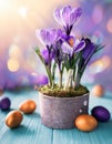 easter background with eggs and saffron flower Royalty Free Stock Photo