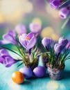 easter background with eggs and saffron flower Royalty Free Stock Photo