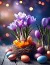 easter background with eggs and saffron flower Royalty Free Stock Photo