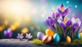 easter background with eggs and saffron flower Royalty Free Stock Photo