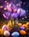 easter background with eggs and saffron flower Royalty Free Stock Photo