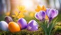 easter background with eggs and saffron flower Royalty Free Stock Photo