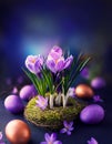 easter background with eggs and saffron flower Royalty Free Stock Photo