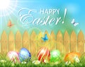 Easter background with fence and eggs Royalty Free Stock Photo