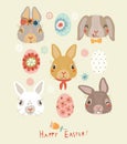 Easter background with funny rabbit and birds