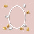 Easter background with Gold Eggs decoration,Top view Design Template with 3d Silver Easter Eggs and White frame on Pink Background Royalty Free Stock Photo
