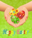 Easter background with hands and Easter eggs Royalty Free Stock Photo