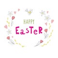 Easter background with handwriting inscription Happy Easter.