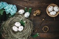 Easter background.Happy easter eggs pained also rabbin Royalty Free Stock Photo