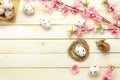 Easter background.Happy easter eggs pained on nest also Royalty Free Stock Photo