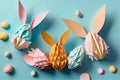 Easter background with decorations made of paper, origami