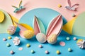 Easter background with decorations made of paper, origami