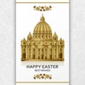 Easter background with Saint Peters Basilica. Golden illustration.