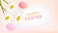 Easter composition with realistic Easter eggs and daisies on pink background Royalty Free Stock Photo