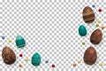 Easter background. Template vector card with realistic 3d render eggs, candies. Copyspace for your text. isolated. Royalty Free Stock Photo